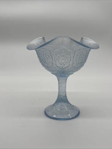 Fenton Persian Medallion Velva Blue Stretch Glass Compote Vintage Glass