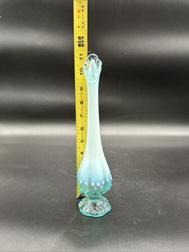 Vintage Fenton Blue Hobnail Opalescent Bud Vase 11”