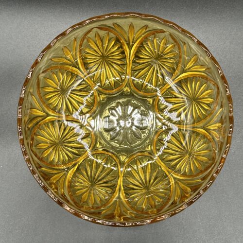 Vintage Anchor Hocking MEDALLION HONEY GOLD Amber Bowl Candy Dish In Egg Pattern