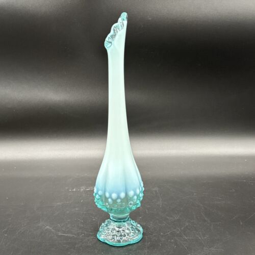 Vintage Fenton Blue Hobnail Opalescent Bud Vase 11”
