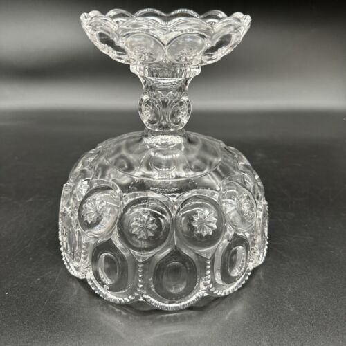 Moon and Stars Glass Compote, 7 1/4” T X 7 1/8” W