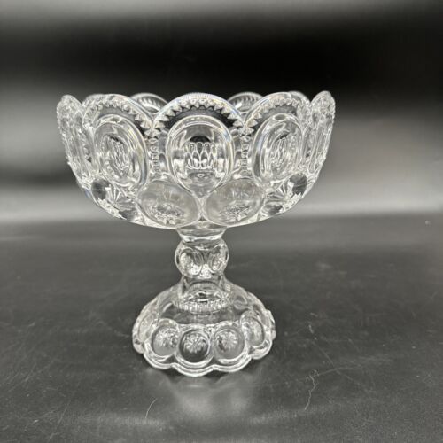 Moon and Stars Glass Compote, 7 1/4” T X 7 1/8” W