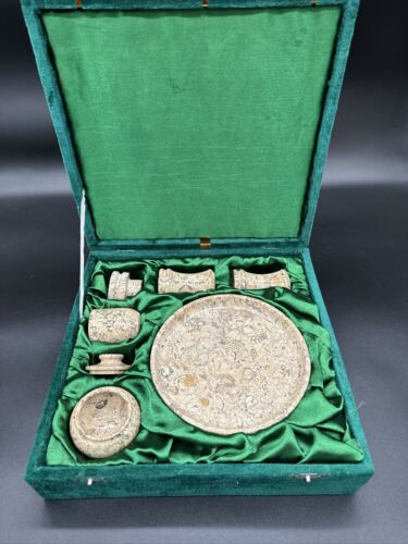 Stone Serving Set, Includes Small Plate, Salt And pepper Shaker & Two Containers