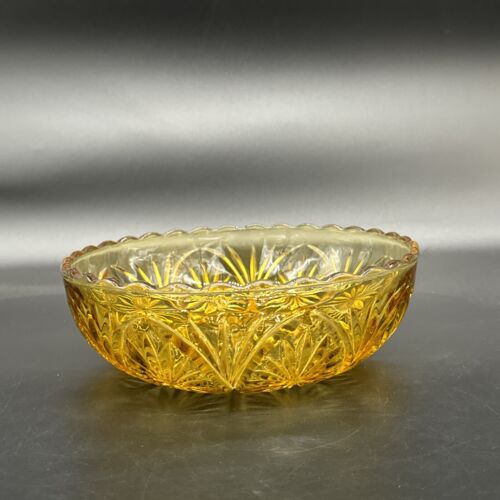 Vintage Anchor Hocking MEDALLION HONEY GOLD Amber Bowl Candy Dish In Egg Pattern