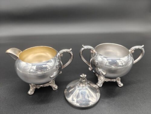 Vintage FB Rogers Silver Co Footed Sugar Bowl With Lid And Creamer Set