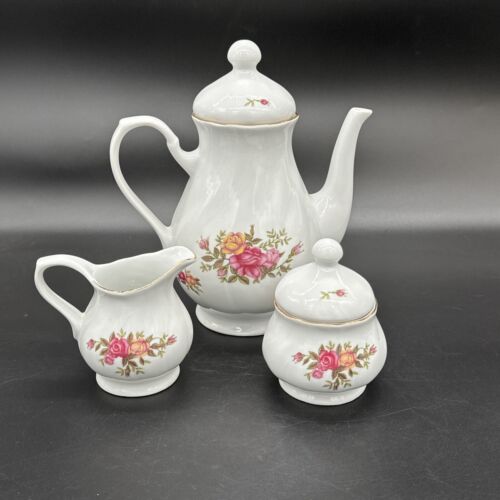 Korona Poland Teapot W/ Creamer and Sugar, Rose Garden Design