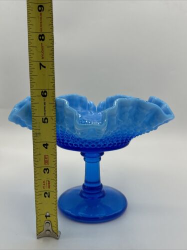 Vintage Westmoreland Blue Opalescent Hobnail Compote or Candy Dish