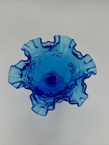 FENTON glass colonial blue cabbage rose compote ruffled Dish