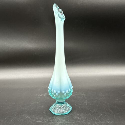Vintage Fenton Blue Hobnail Opalescent Bud Vase 11”