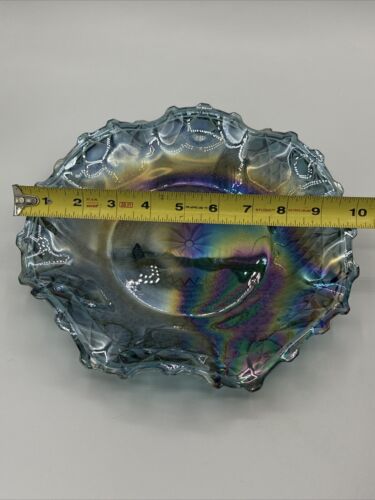 Vintage Indiana Glass Iridescent Blue Carnival Glass 10" Plate