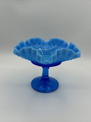 Vintage Westmoreland Blue Opalescent Hobnail Compote or Candy Dish