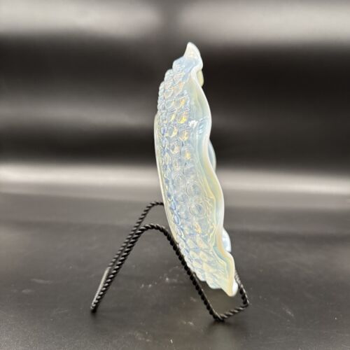 Anchor Hocking Moonstone Opalescent Hobnail Crimped 7 1/2” Glass Bowl
