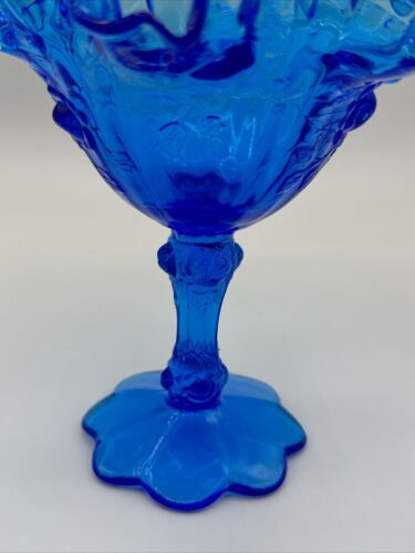 FENTON glass colonial blue cabbage rose compote ruffled Dish