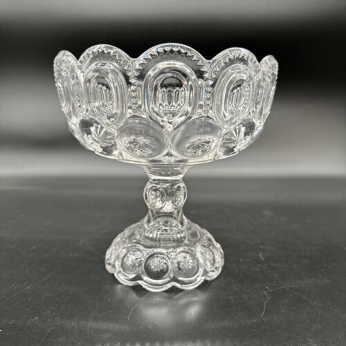 Moon and Stars Glass Compote, 7 1/4” T X 7 1/8” W