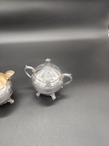 Vintage FB Rogers Silver Co Footed Sugar Bowl With Lid And Creamer Set