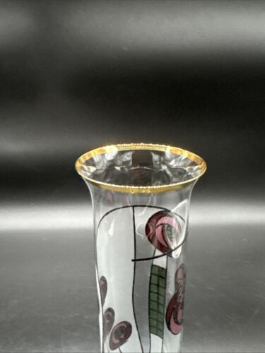 Italian Egizia Omaggio Bud Vase Signed by Charles R Mackintosh Art Glass w/Roses