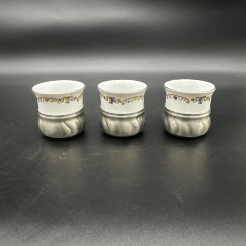 Vtg Schwarzenhammer Porcelain Demitasse Mocha Cups W Quist Pewter Tray- Set Of 6