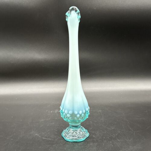 Vintage Fenton Blue Hobnail Opalescent Bud Vase 11”