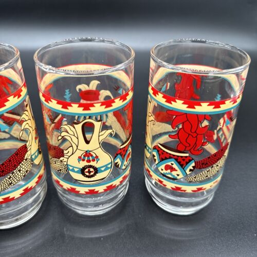 Vintage Rare Indiana Glass Southwest Pottery 16 oz. glasses Set of 4