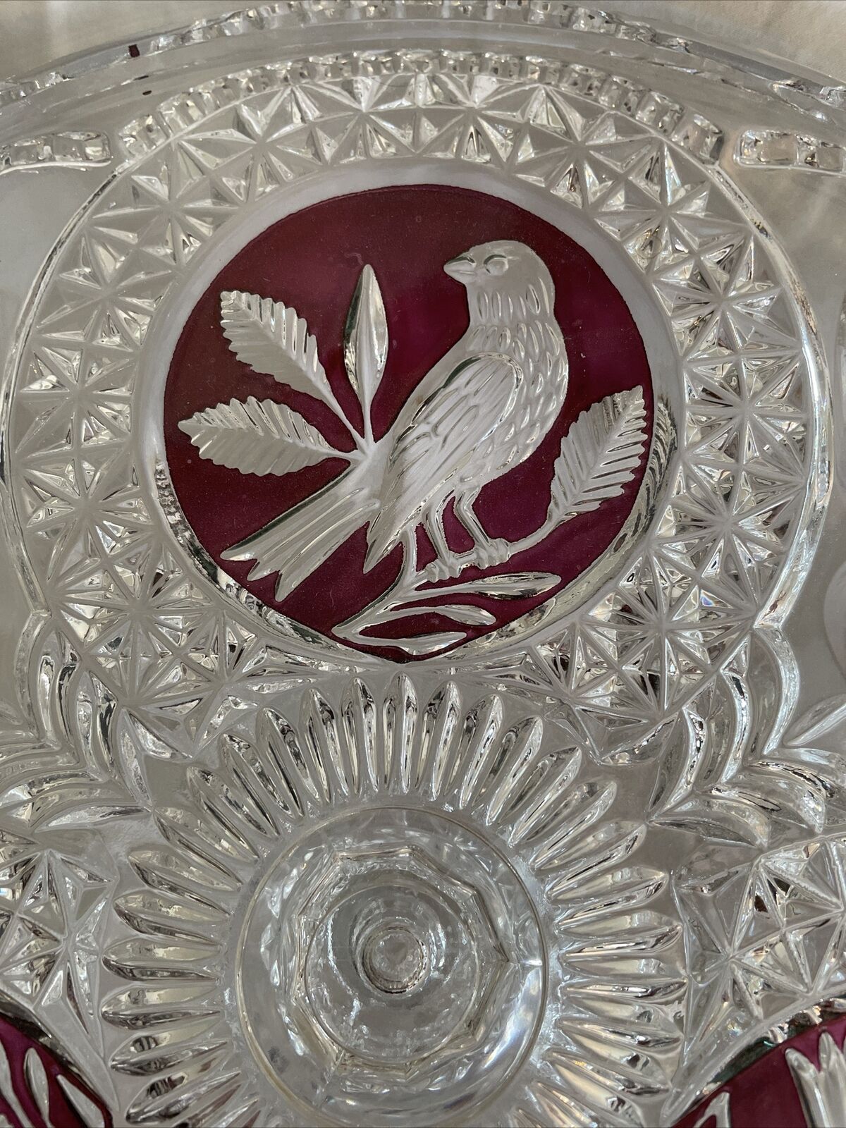 Hofbauer Lead Crystal Ruby Red Bird Platter