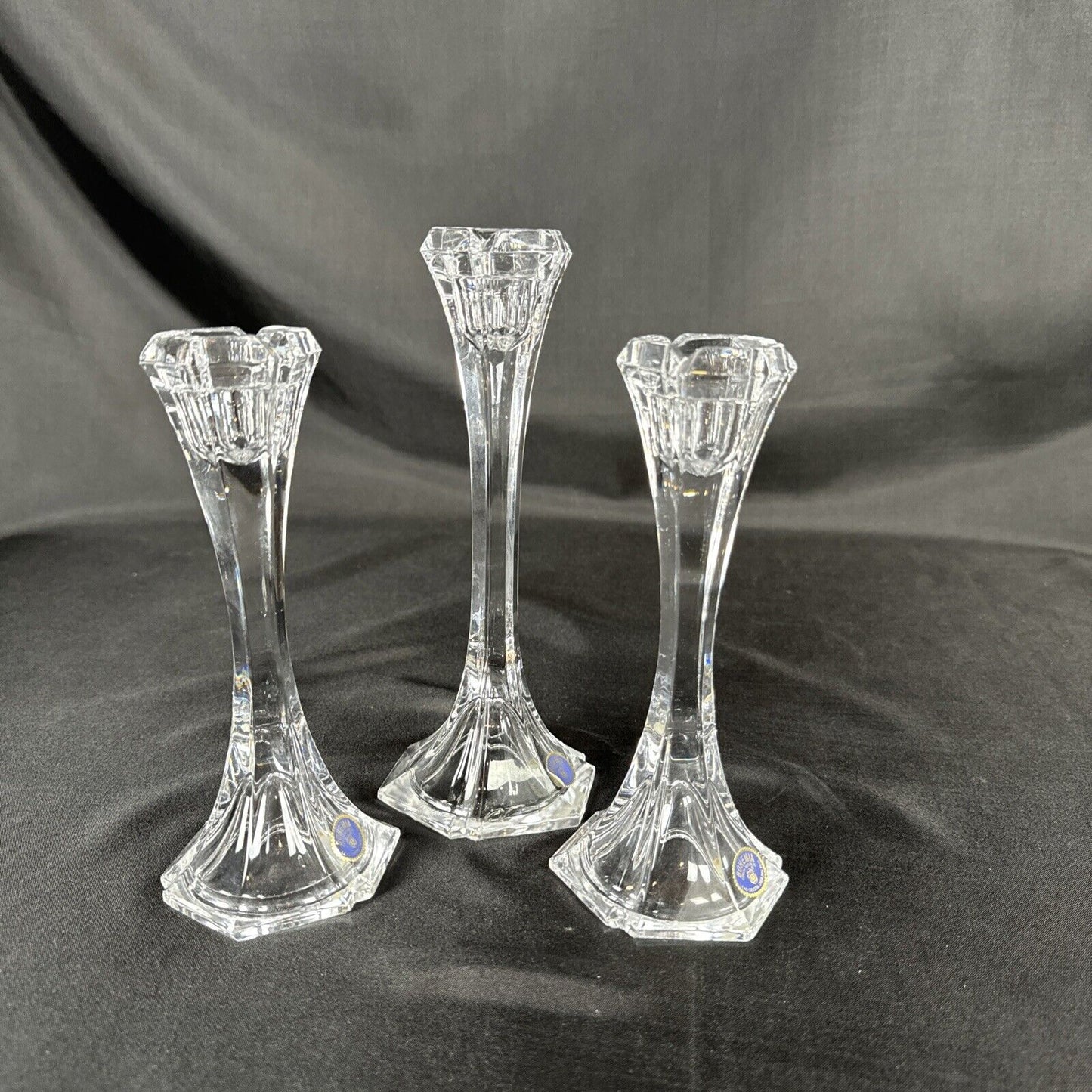 Bohemian Czech Vintage Crystal Candle Stick Trio Hand Cut Two 7" and One 8"