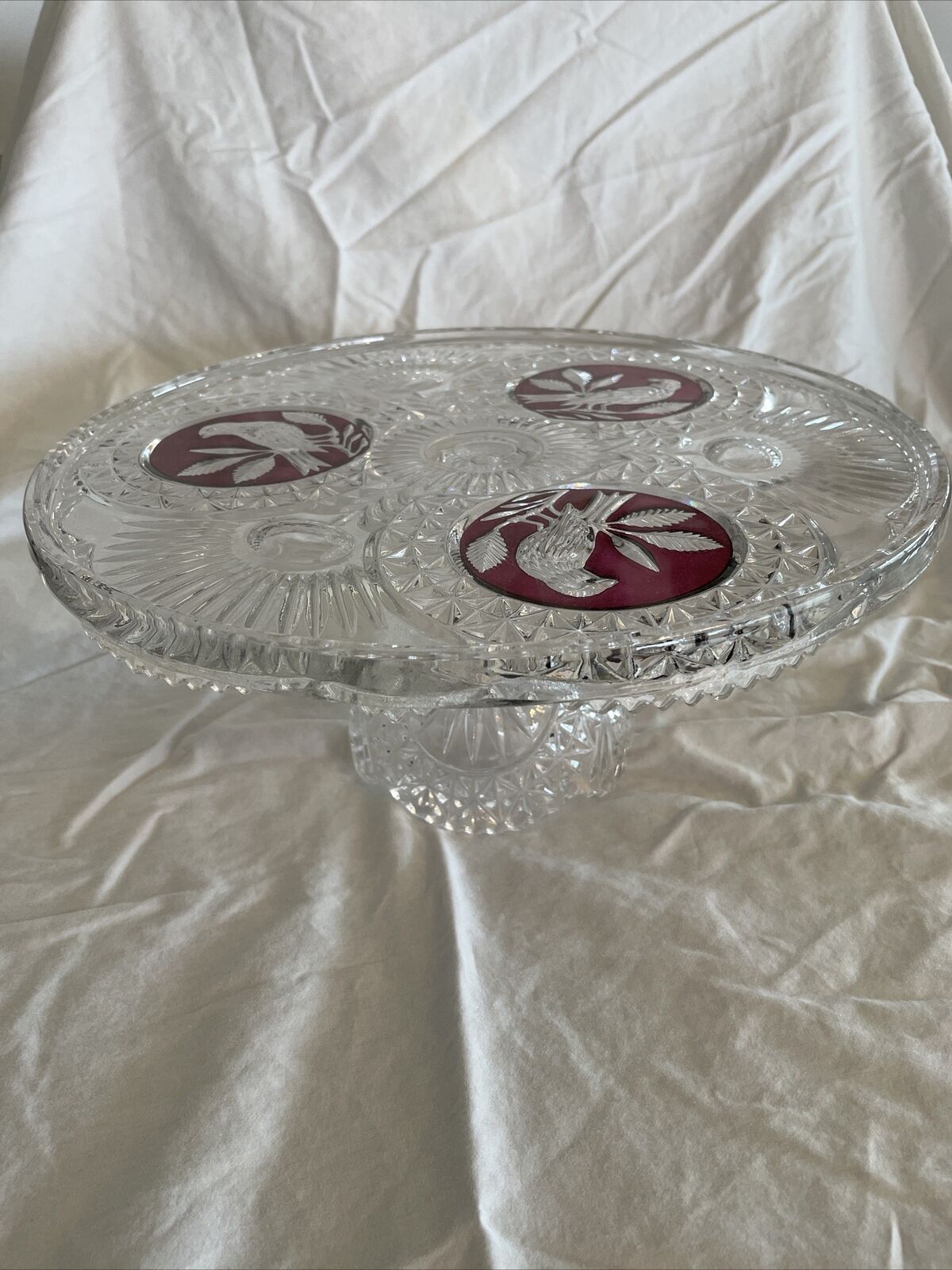Hofbauer Lead Crystal Ruby Red Bird Platter
