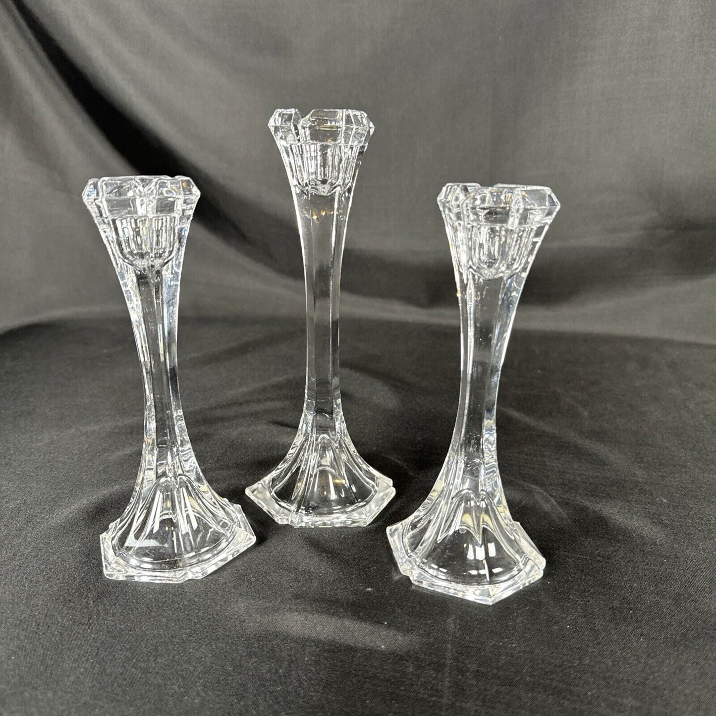 Bohemian Czech Vintage Crystal Candle Stick Trio Hand Cut Two 7" and One 8"