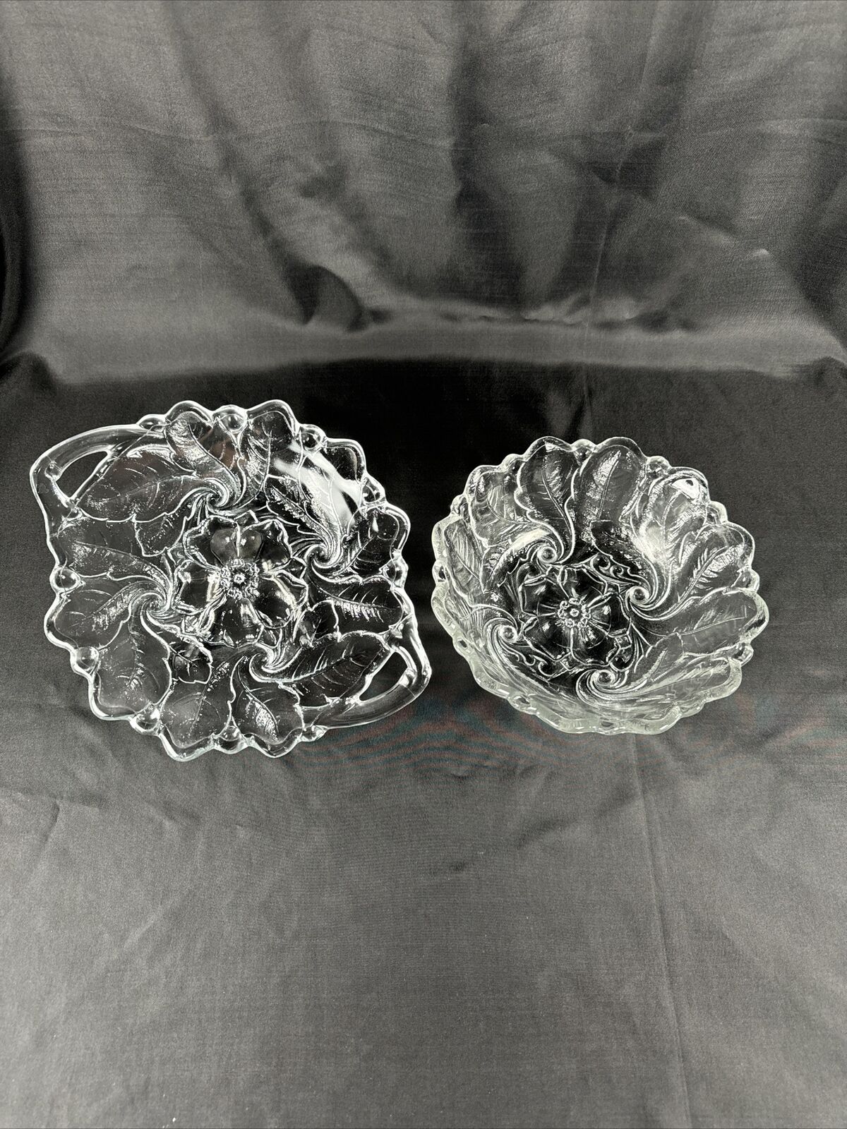 Vintage INDIANA GLASS CO. Clear Pressed Glass WILD ROSE Serving Platter And Bowl