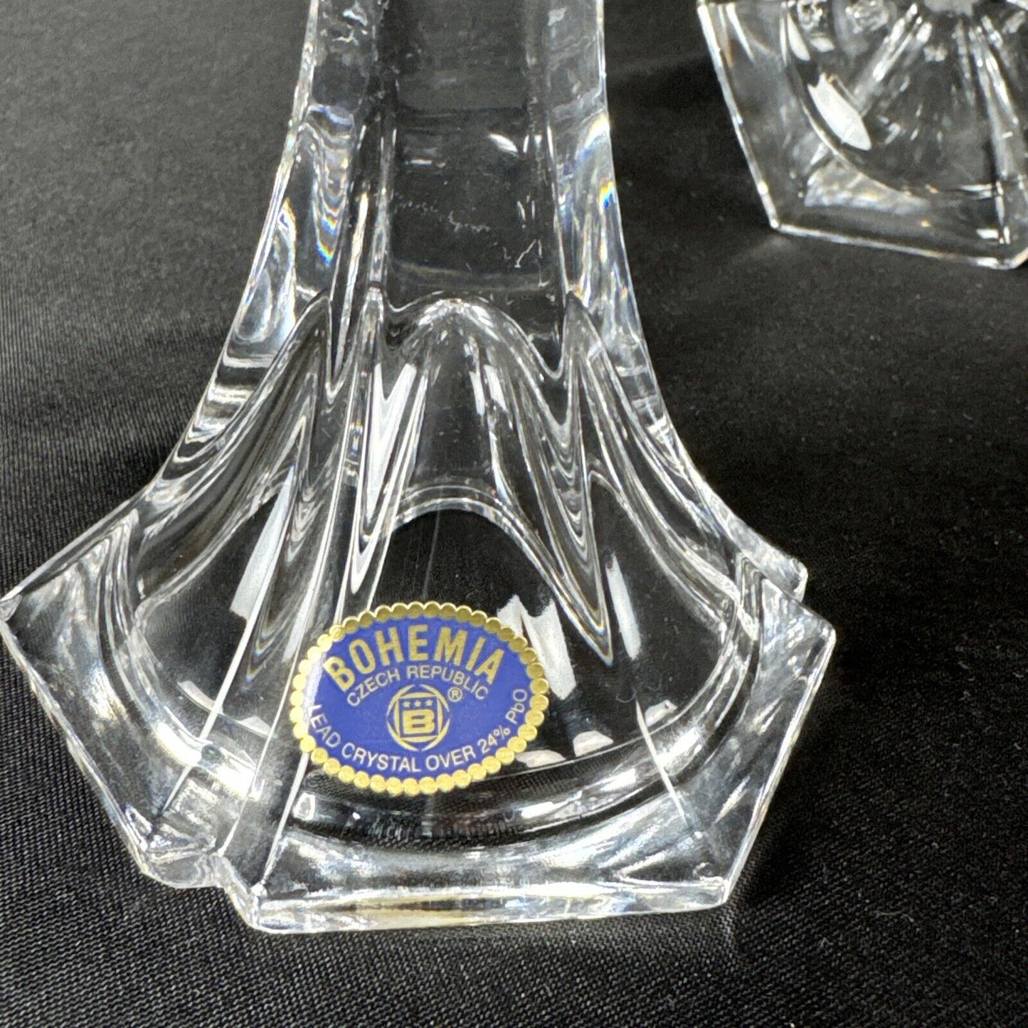 Bohemian Czech Vintage Crystal Candle Stick Trio Hand Cut Two 7" and One 8"