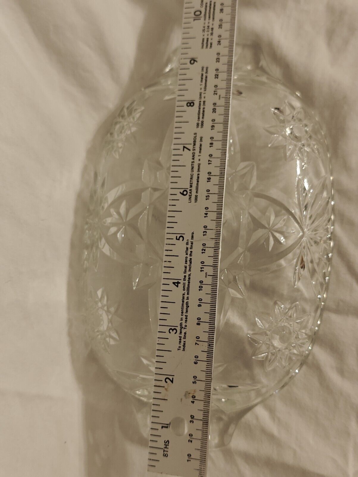 Anchor Hocking Oval Divided Cut Glass Relish Dish w/Handles Stars & Bars Clear