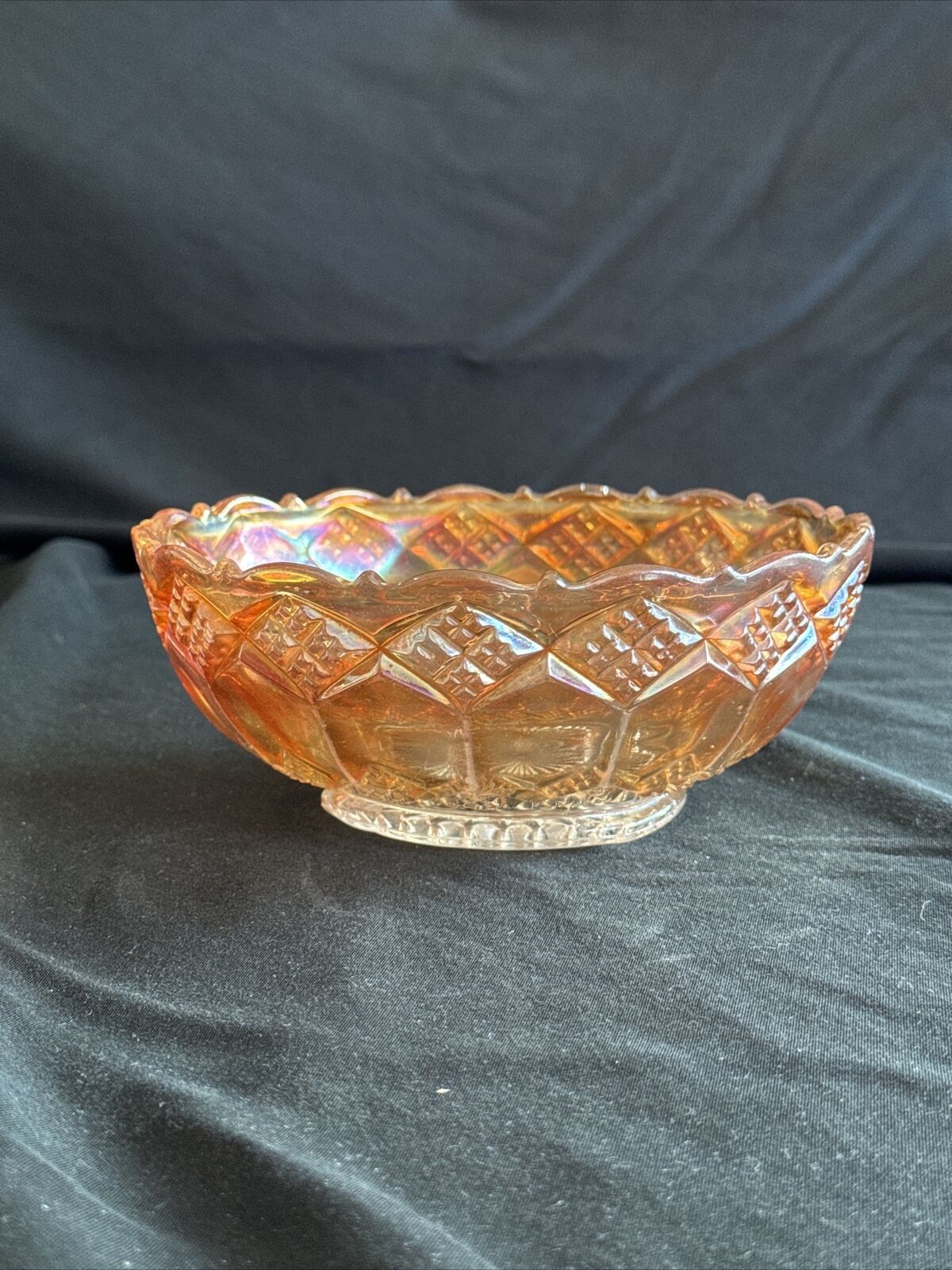 Vintage Marigold Carnival Glass Diamond Point Bowl