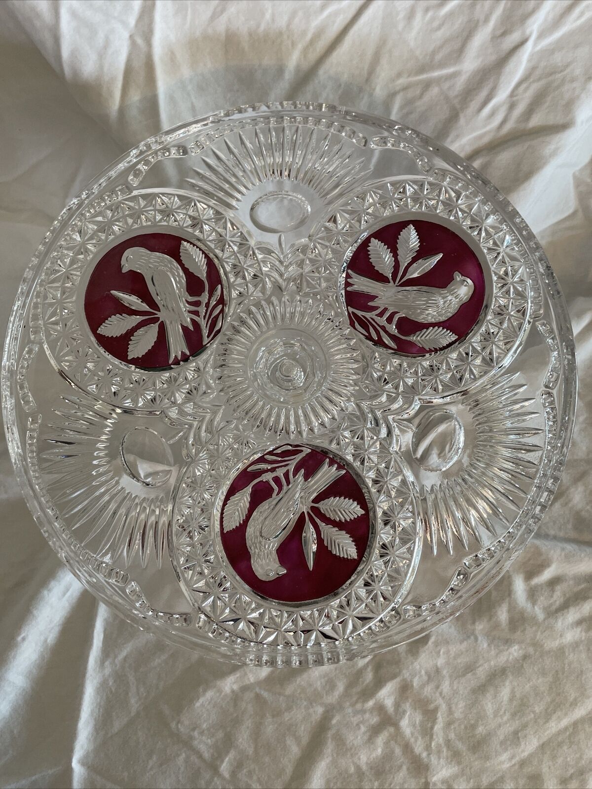 Hofbauer Lead Crystal Ruby Red Bird Platter