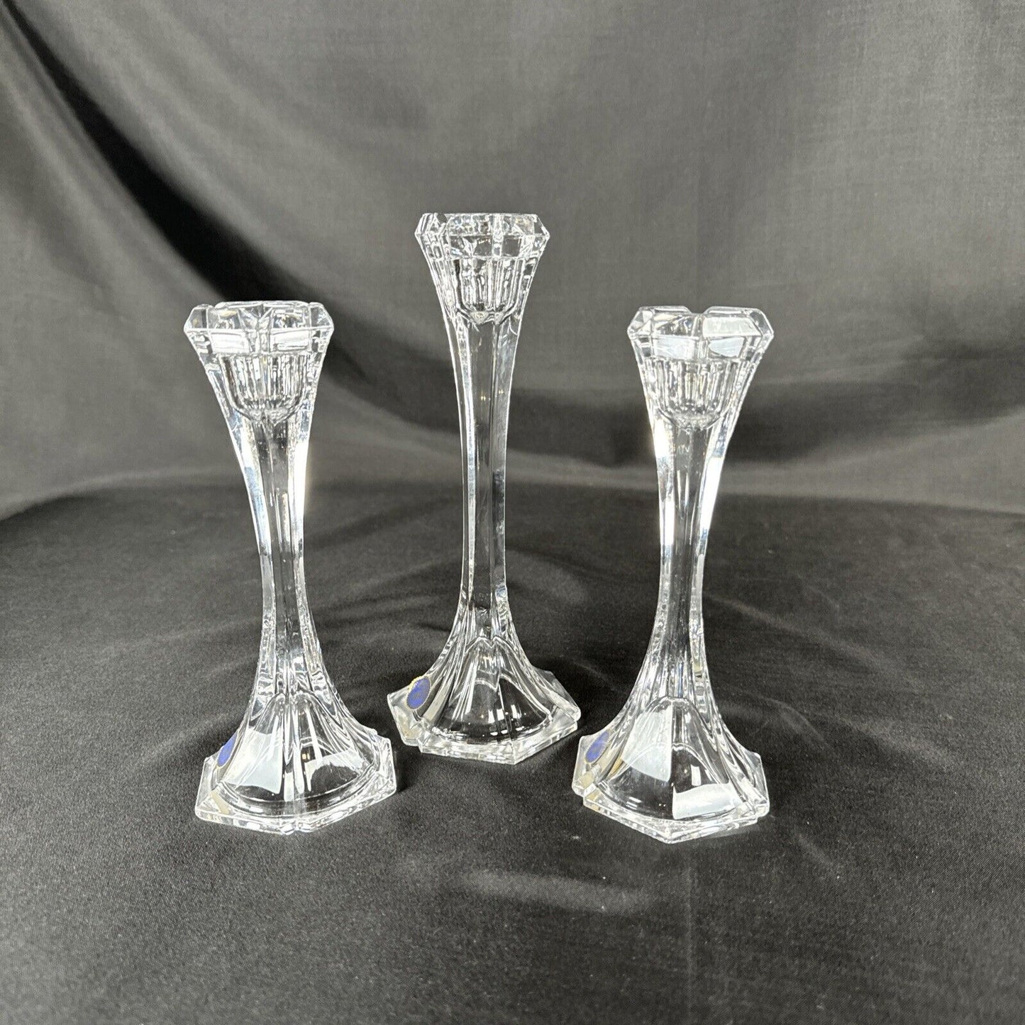 Bohemian Czech Vintage Crystal Candle Stick Trio Hand Cut Two 7" and One 8"