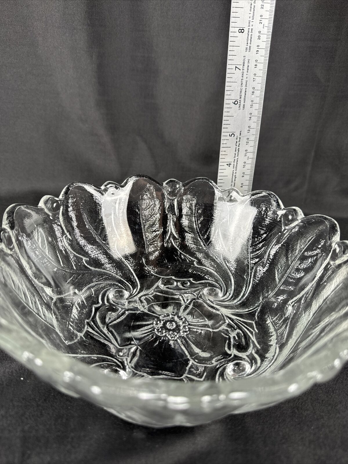 Vintage INDIANA GLASS CO. Clear Pressed Glass WILD ROSE Serving Platter And Bowl