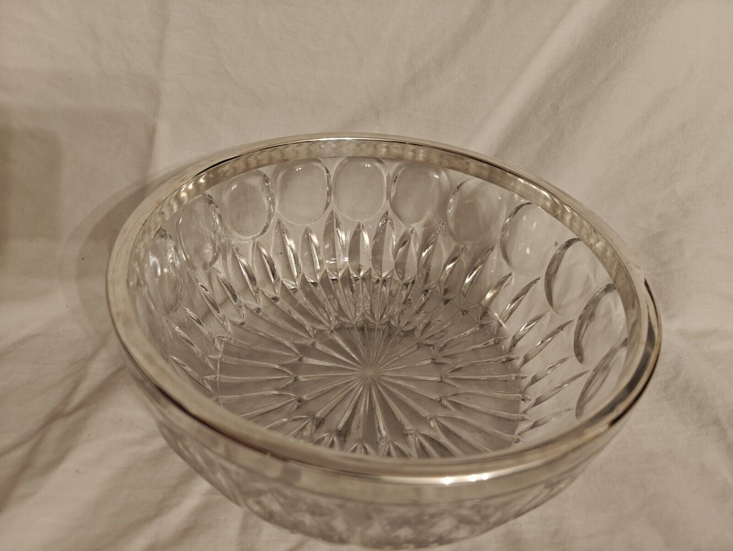 Vintage Leonard Crystal Servng Bowl with Silver Rim