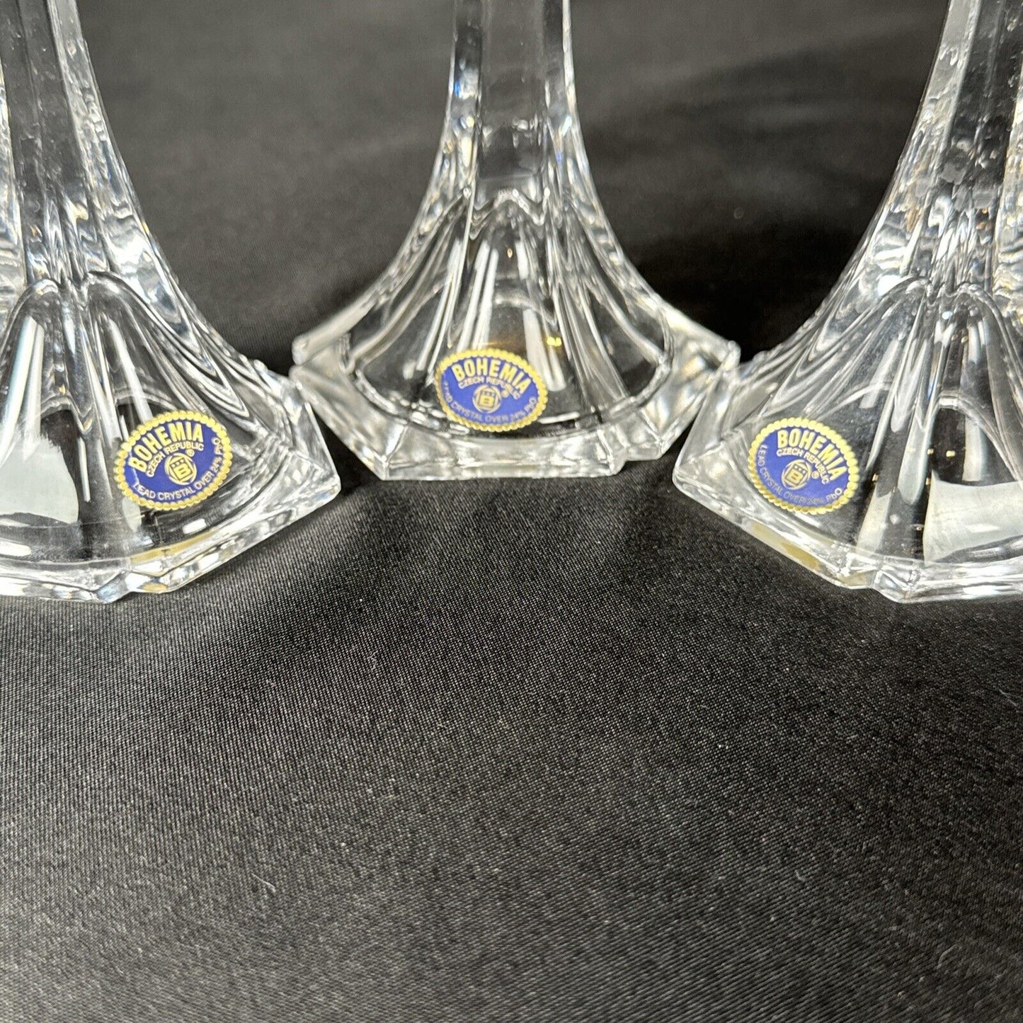 Bohemian Czech Vintage Crystal Candle Stick Trio Hand Cut Two 7" and One 8"