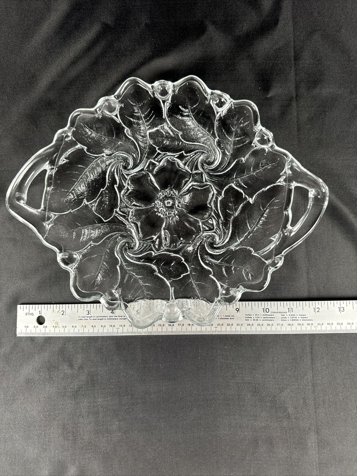Vintage INDIANA GLASS CO. Clear Pressed Glass WILD ROSE Serving Platter And Bowl