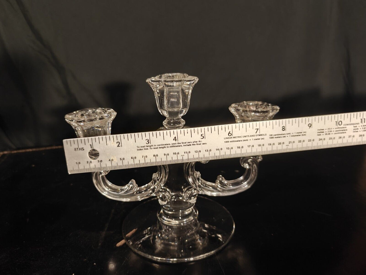 Pair of Vintage Crystal Clear Glass Candelabra, Cambridge Double Light Branched