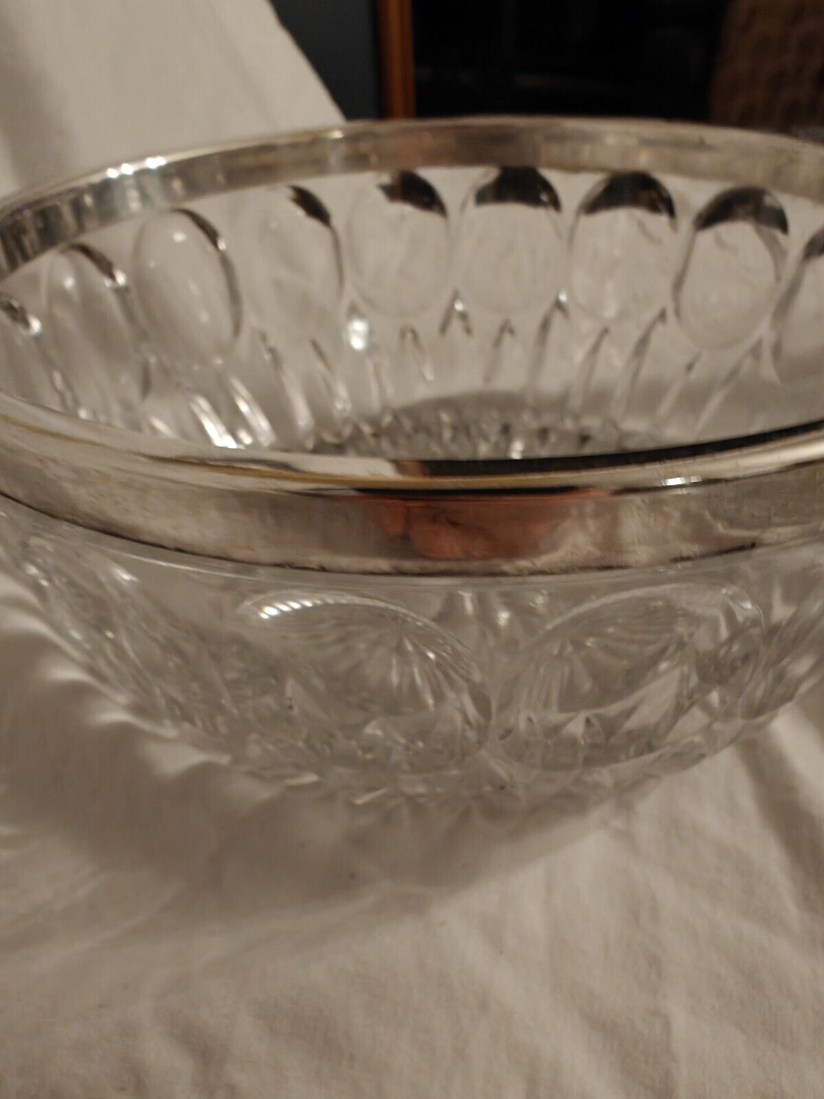 Vintage Leonard Crystal Servng Bowl with Silver Rim