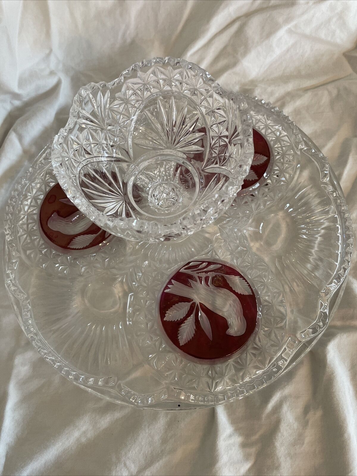 Hofbauer Lead Crystal Ruby Red Bird Platter