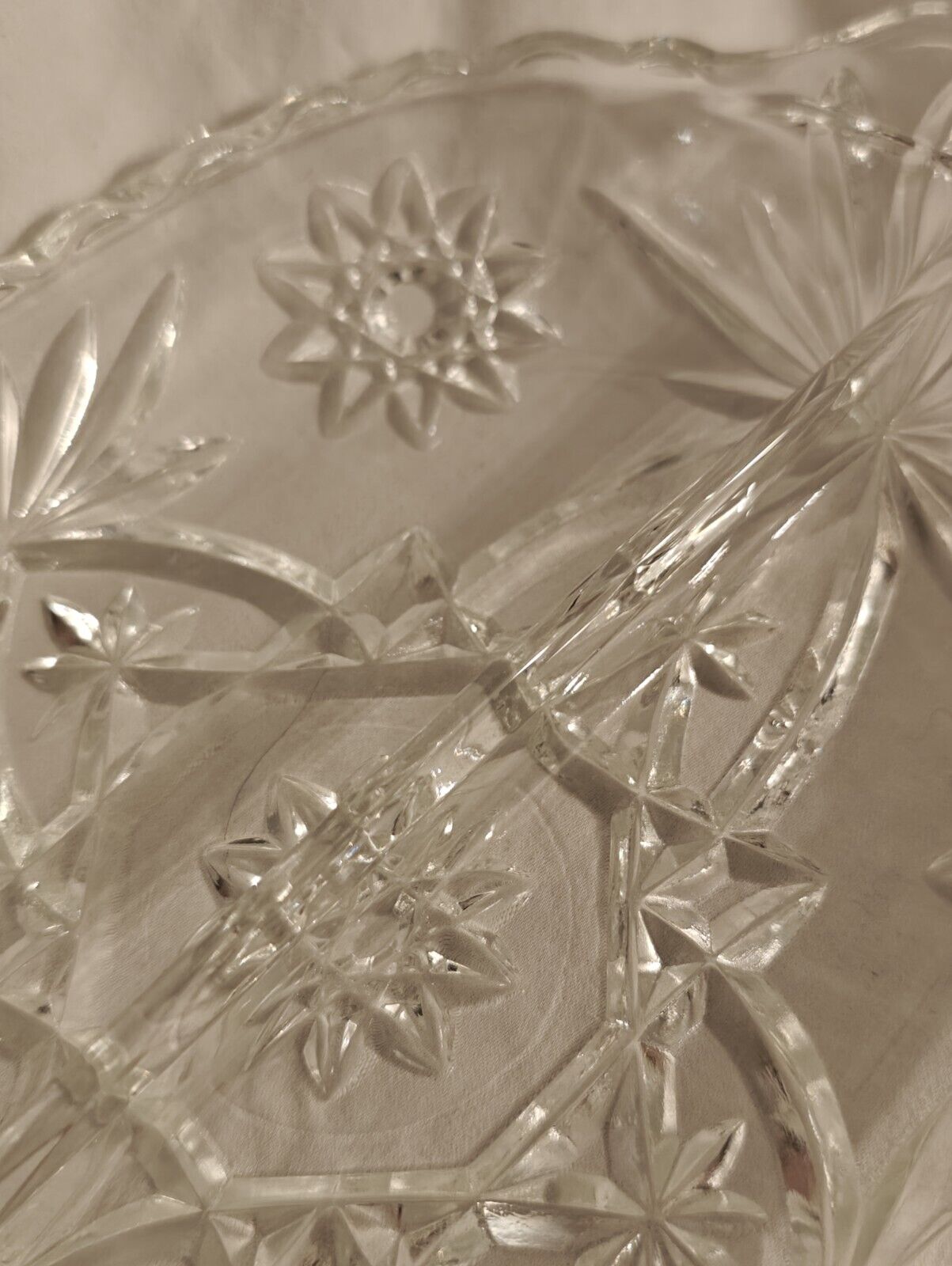 Anchor Hocking Oval Divided Cut Glass Relish Dish w/Handles Stars & Bars Clear