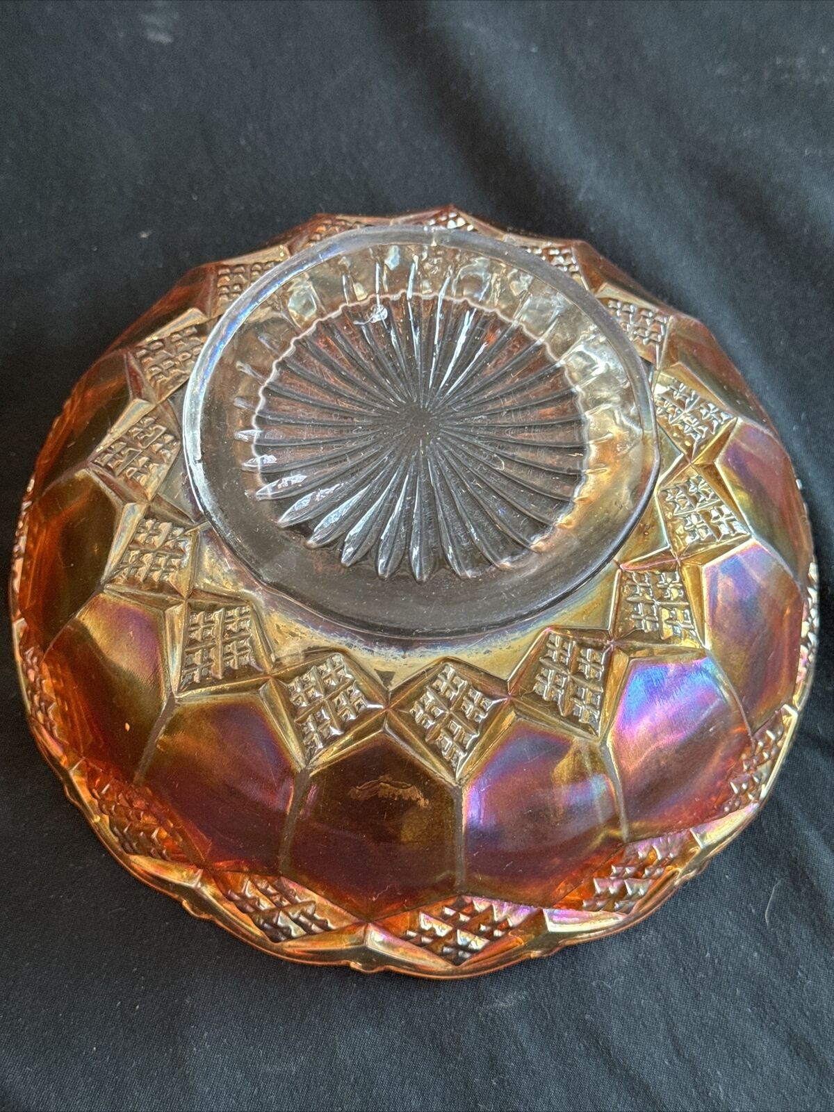 Vintage Marigold Carnival Glass Diamond Point Bowl