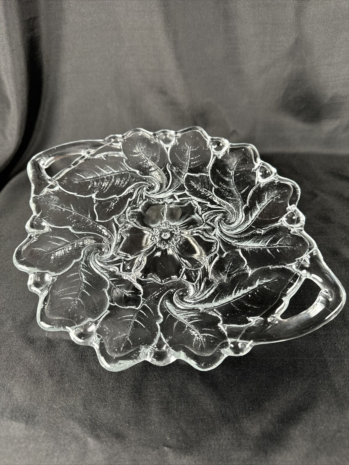 Vintage INDIANA GLASS CO. Clear Pressed Glass WILD ROSE Serving Platter And Bowl
