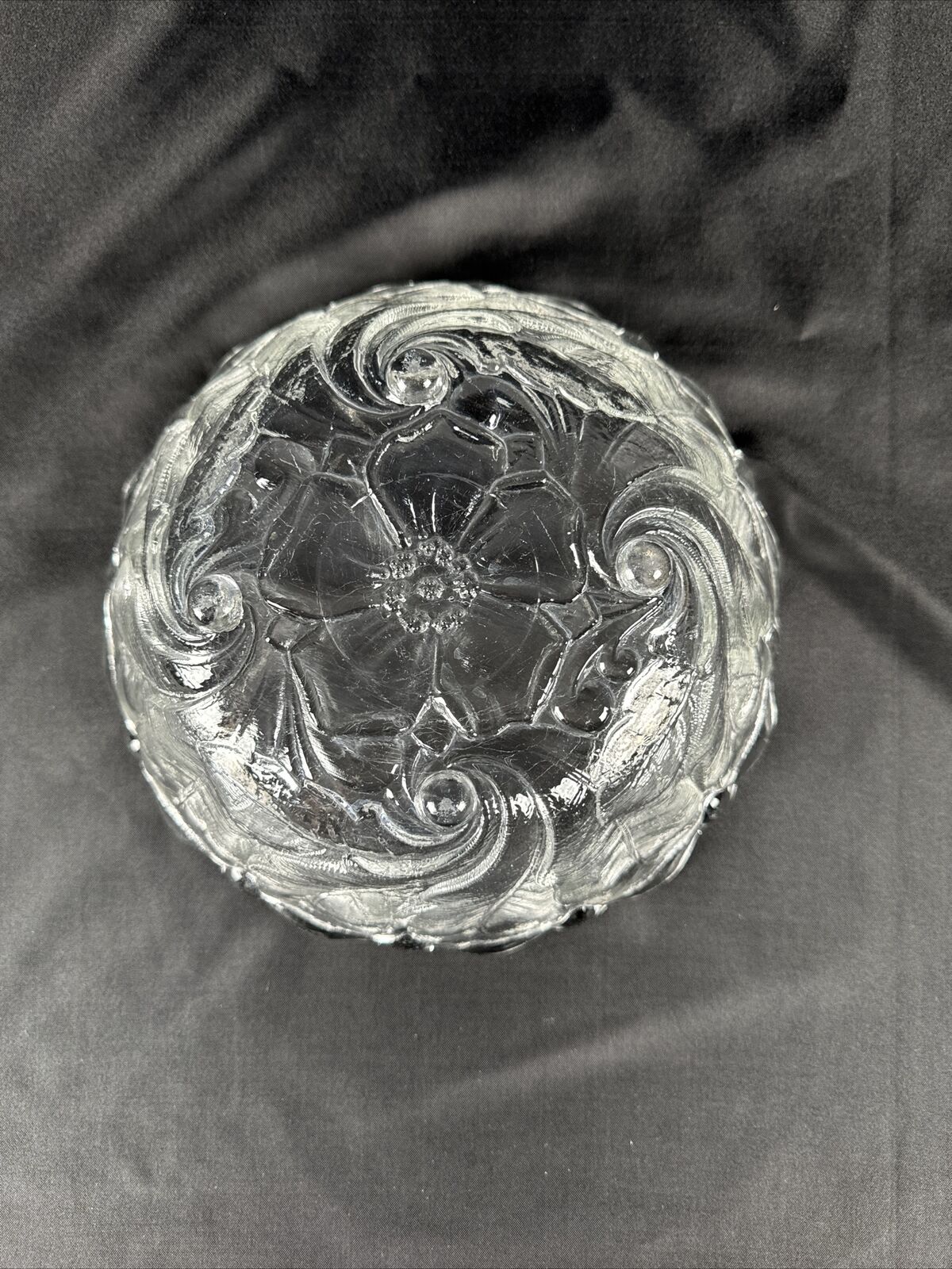 Vintage INDIANA GLASS CO. Clear Pressed Glass WILD ROSE Serving Platter And Bowl