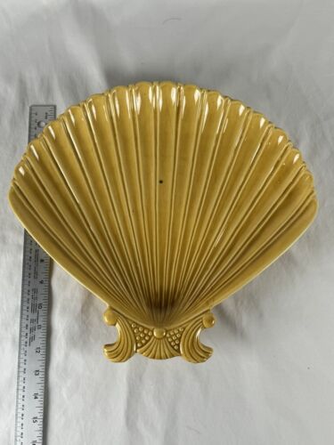 Vtg Calif USA Avocado Green Large Seashell Platter/Serving Tray