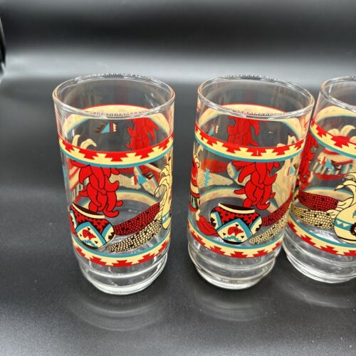 Vintage Rare Indiana Glass Southwest Pottery 16 oz. glasses Set of 4