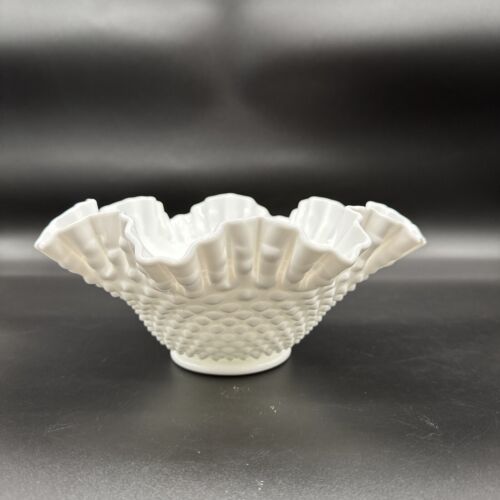 Vintage Fenton Milk Glass Hobnail Fluted Dish