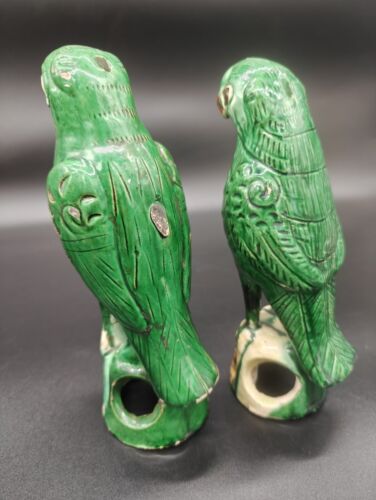 Antique Chinese Green Glazed Parrots Pair