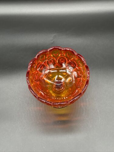 L E SMITH LARGE RED AMBERINA GLASS MOON & STARS COMPOTE 6 5/8" EXCELLENT large