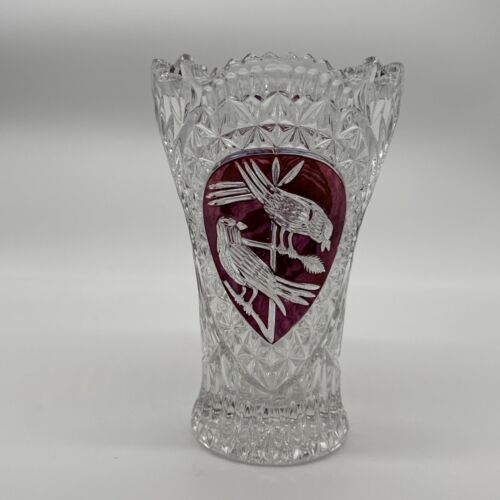 Vintage Hofbauer German Red Bird Crystal Vase